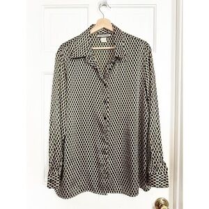 Vintage Notions Black Gold Print Blouse Size XL